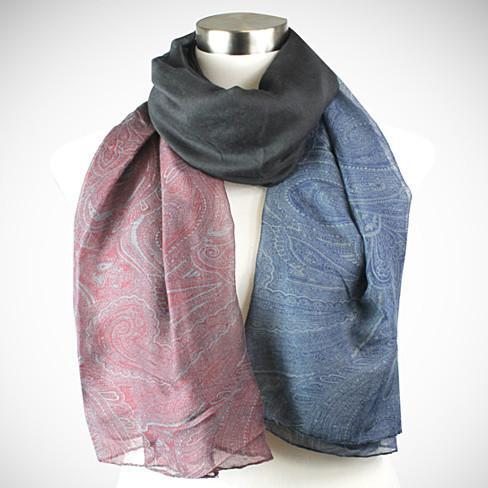 Color: Burgundy/Navy/Pewter - Pretty In Persia Paisley Viscose Scarf