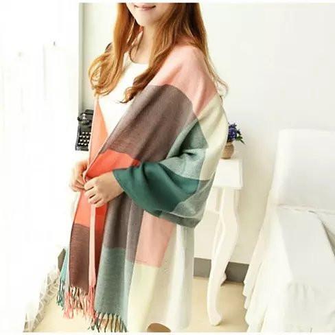 Color: Skyblue Navy - C - COLORAMA Reversible Shawl Full Of Colors