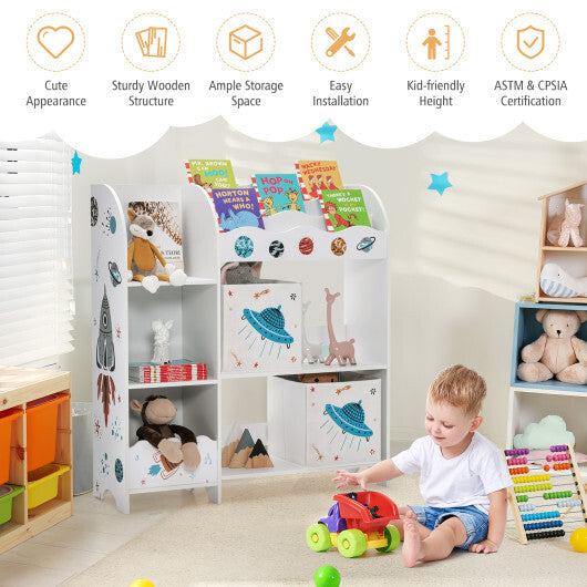 Kids Toy and Book Organizer Children Wooden Storage Cabinet with Storage Bins - Color: White