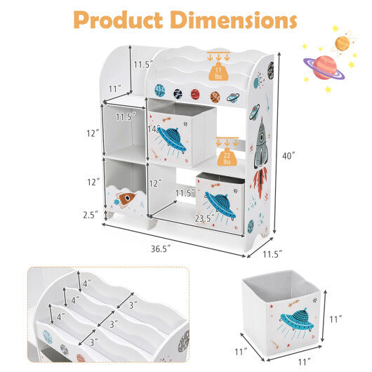 Kids Toy and Book Organizer Children Wooden Storage Cabinet with Storage Bins - Color: White