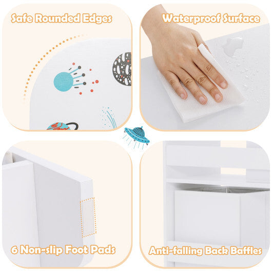 Kids Toy and Book Organizer Children Wooden Storage Cabinet with Storage Bins - Color: White