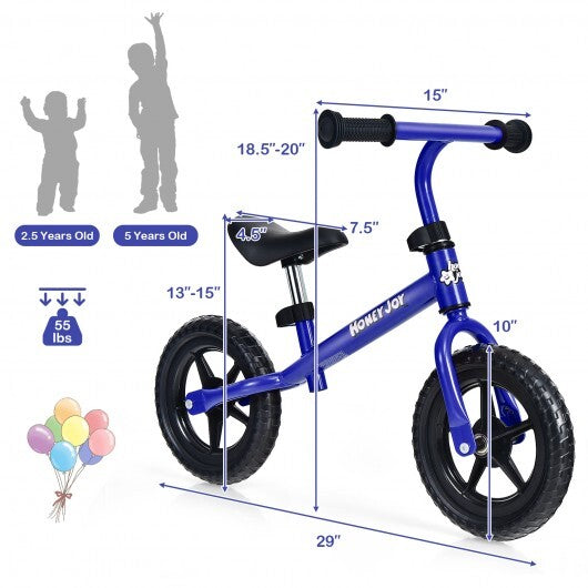 Kids No Pedal Balance Bike with Adjustable Handlebar and Seat-Black