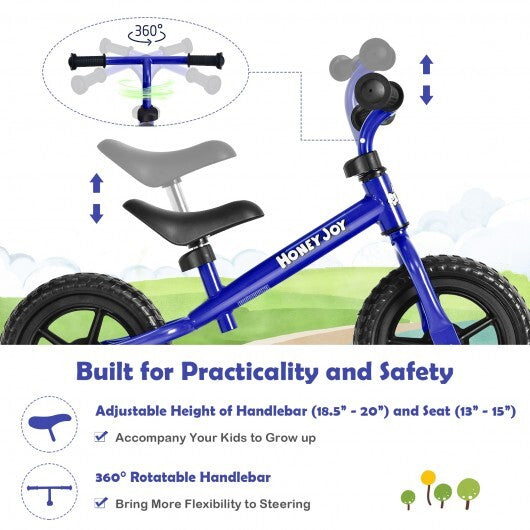 Kids No Pedal Balance Bike with Adjustable Handlebar and Seat-Black