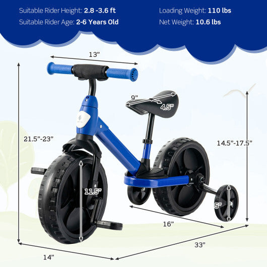 4-in-1 Kids Training Bike Toddler Tricycle with Training Wheels and Pedals-Blue