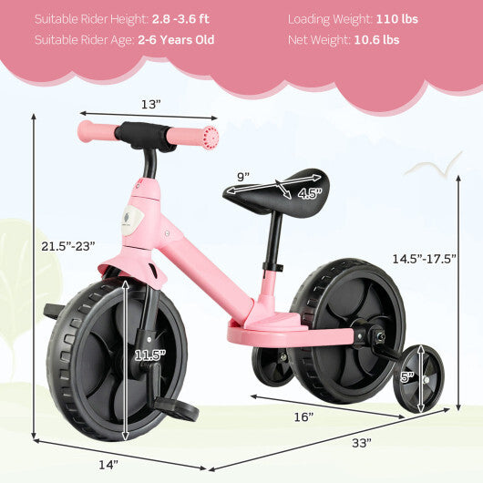 4-in-1 Kids Training Bike Toddler Tricycle with Training Wheels and Pedals-Blue