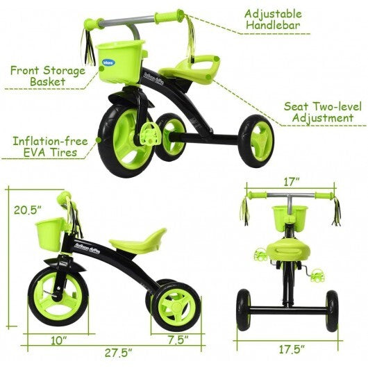 Kids Tricycle Rider with Adjustable Seat-Green - Color: Green