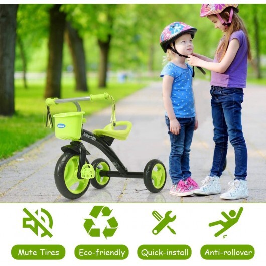 Kids Tricycle Rider with Adjustable Seat-Green - Color: Green
