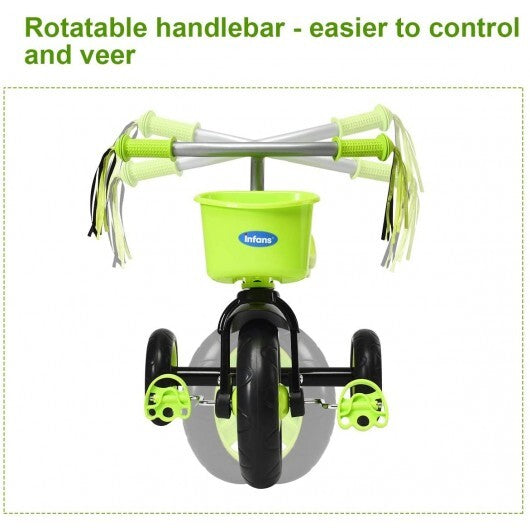 Kids Tricycle Rider with Adjustable Seat-Green - Color: Green
