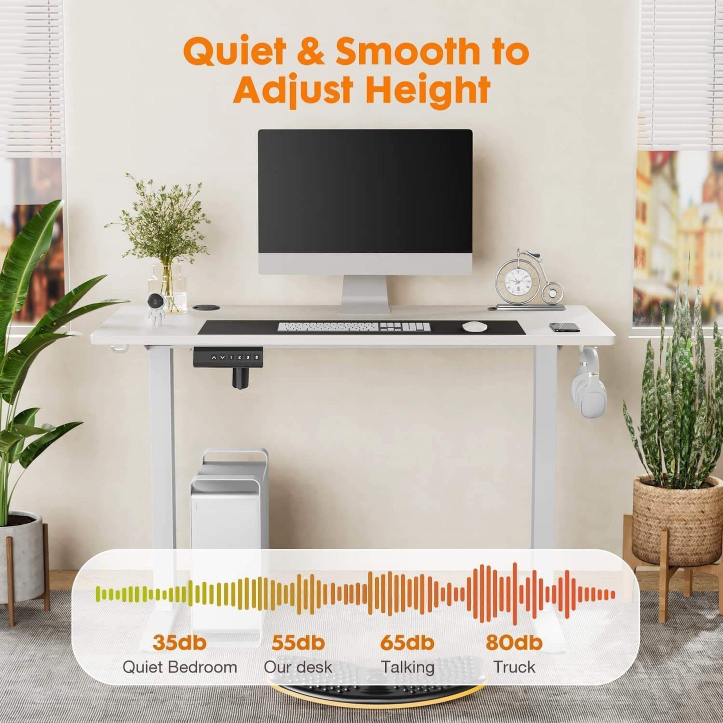 Adjustable Height Standing Desk - White - 48"x24" - Ergonomic Computer Workstation