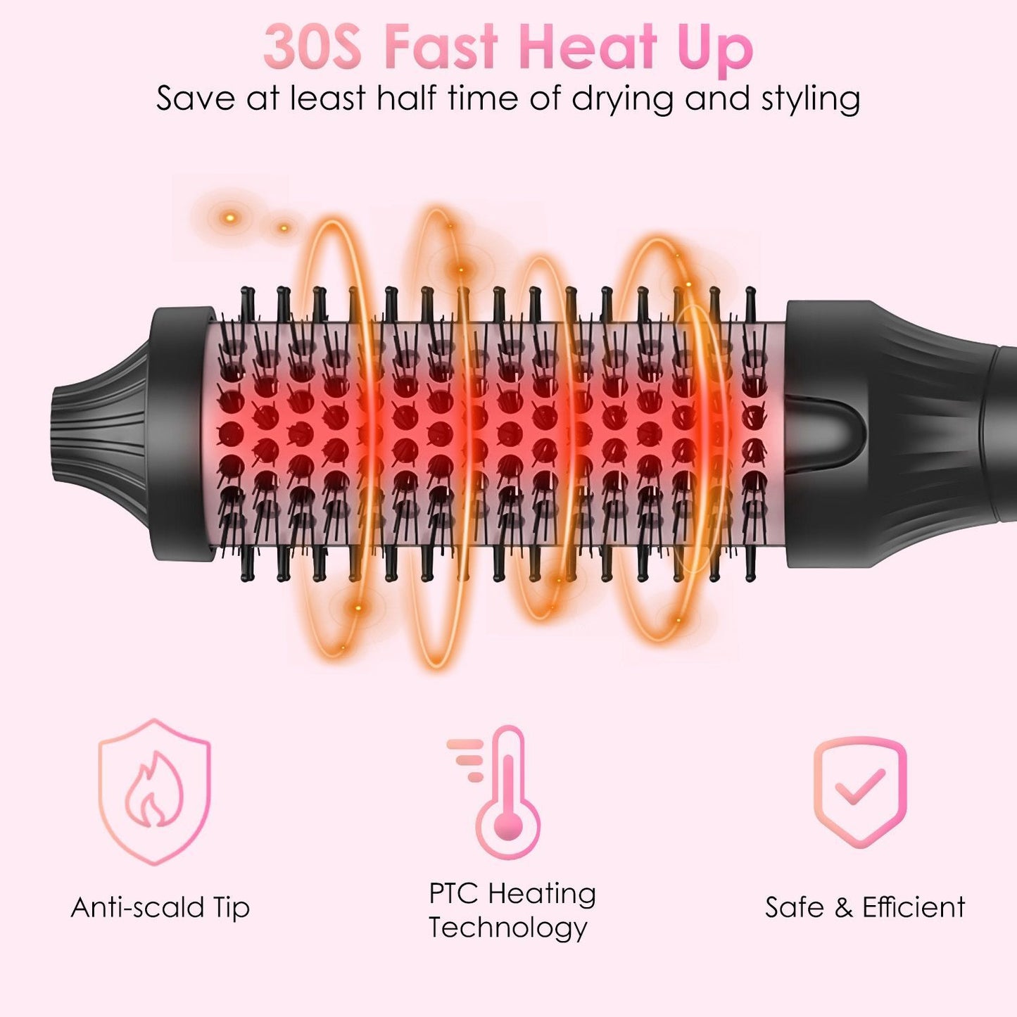 4 In 1 Thermal Brush Hair Curler Dryer Straightener with 10 Heating Levels 30S Fast Heating Fit for All Hair Types for Home Travel