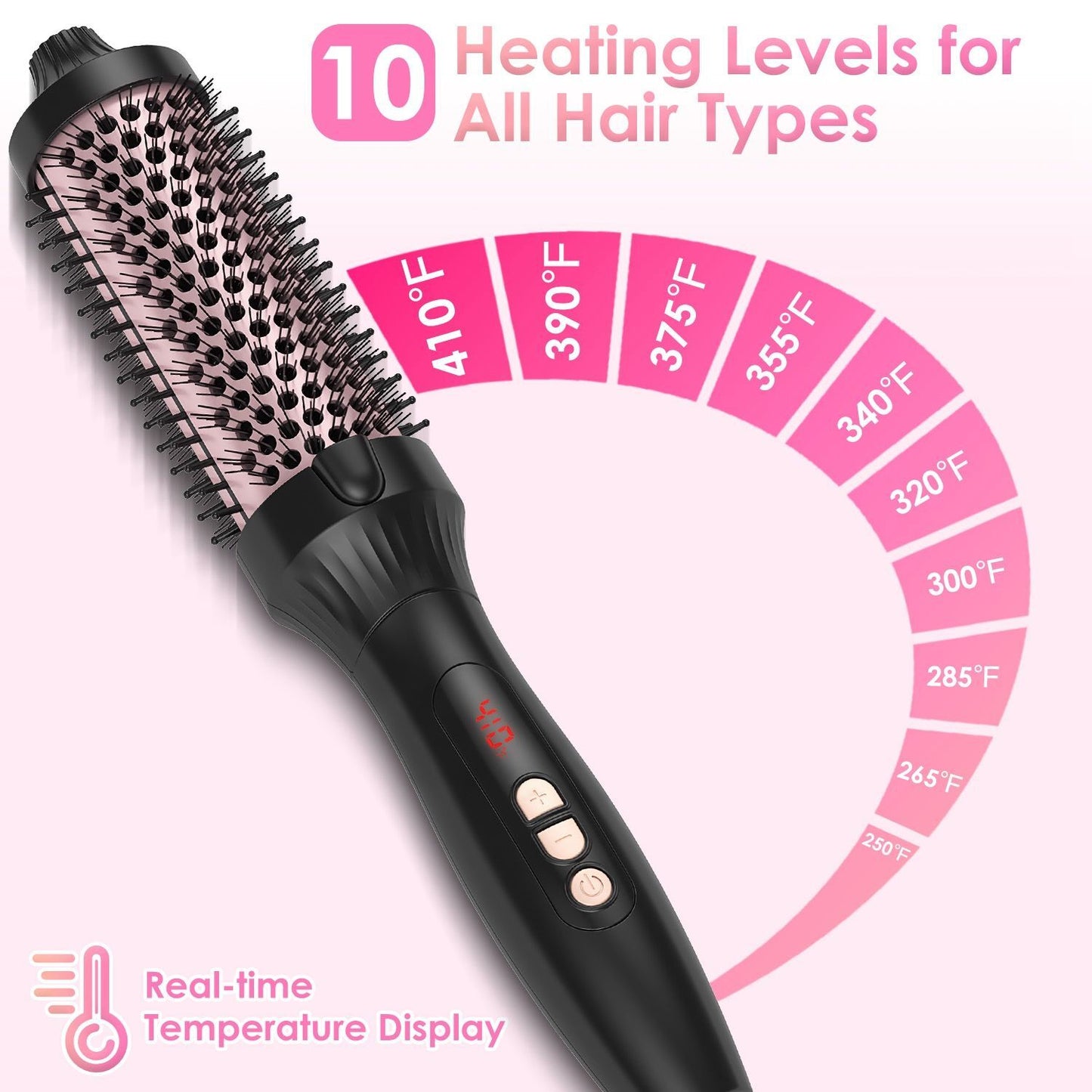 4 In 1 Thermal Brush Hair Curler Dryer Straightener with 10 Heating Levels 30S Fast Heating Fit for All Hair Types for Home Travel