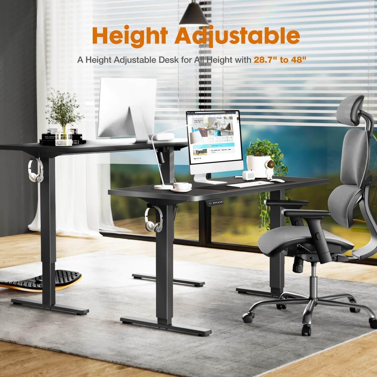 Adjustable Height Standing Desk - Black - 55"x24" - Ergonomic Computer Workstation