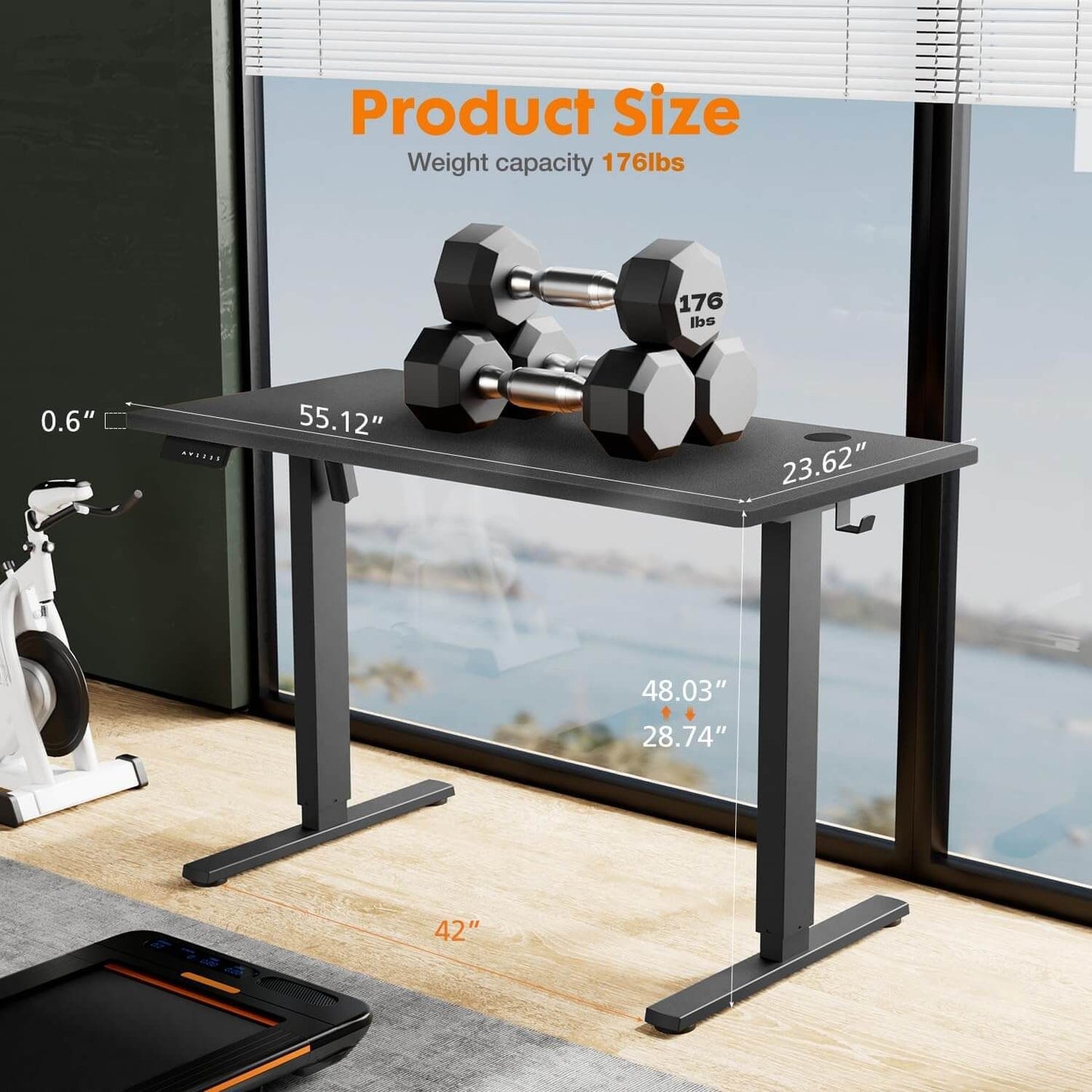 Adjustable Height Standing Desk - Black - 55"x24" - Ergonomic Computer Workstation