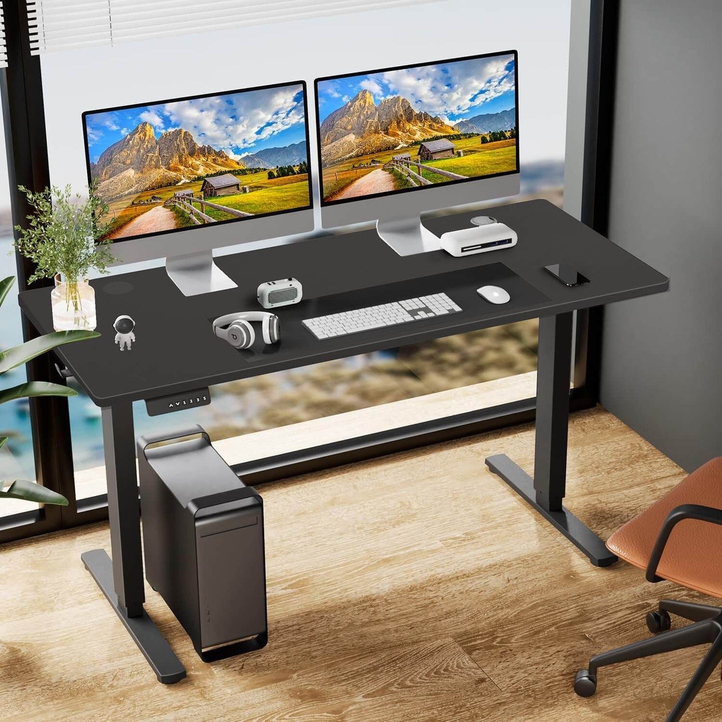 Adjustable Height Standing Desk - Black - 55"x24" - Ergonomic Computer Workstation