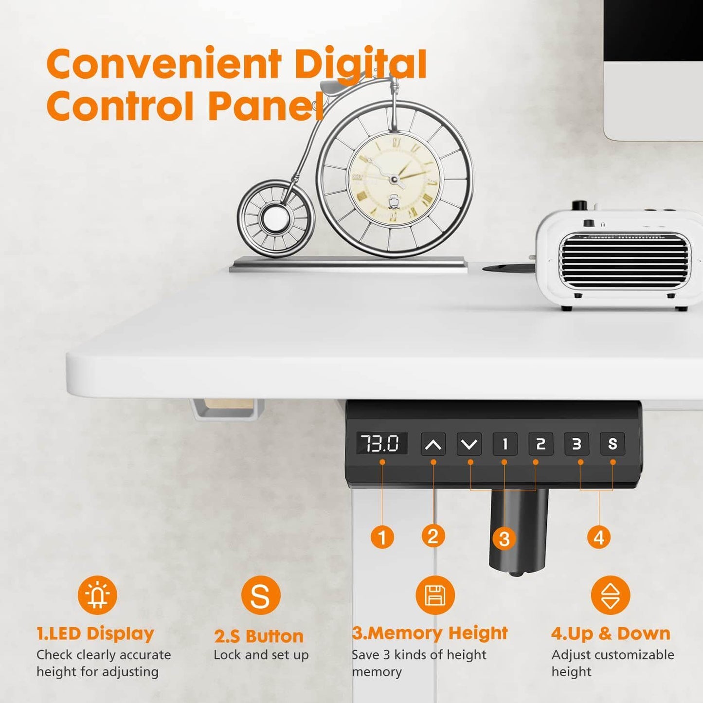 Adjustable Height Standing Desk - White - 40"x24" - Ergonomic Computer Workstation