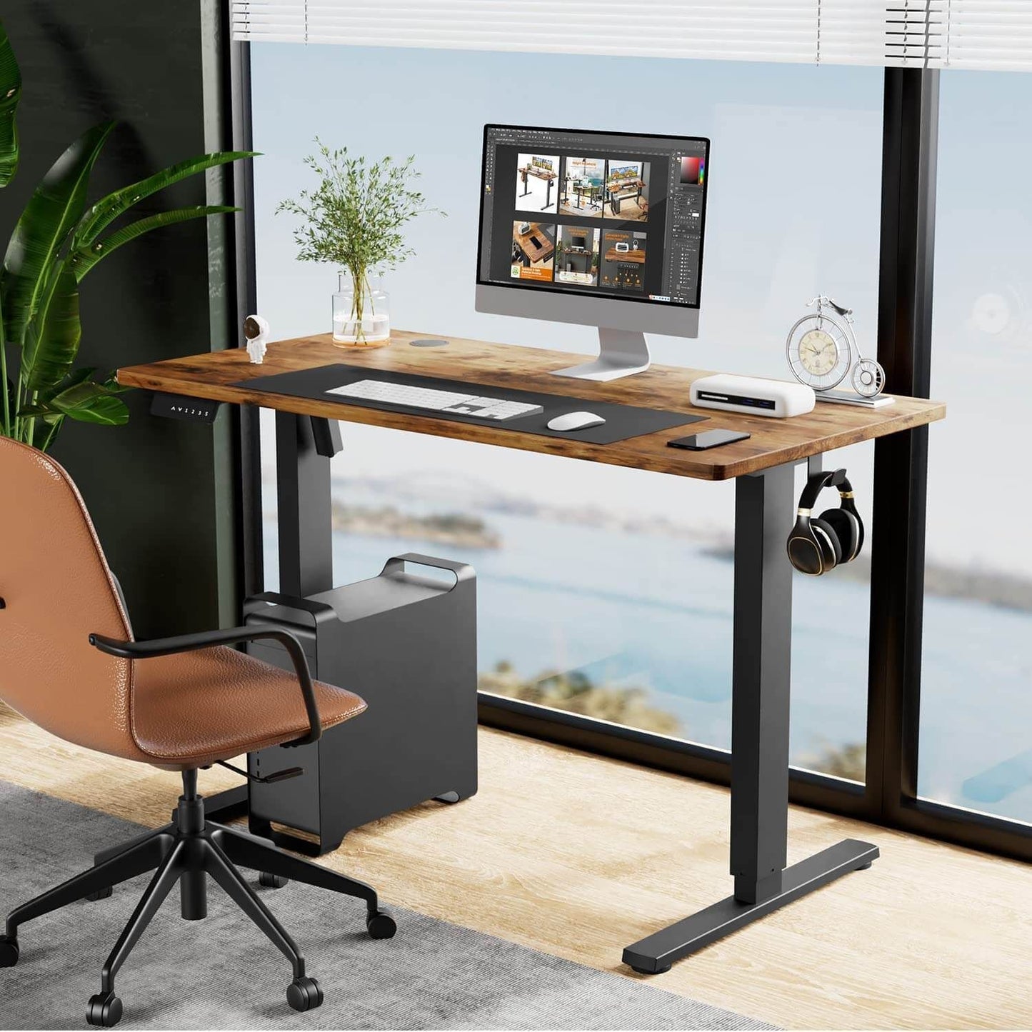 Adjustable Height Standing Desk - Brown - 40"x24" - Ergonomic Computer Workstation