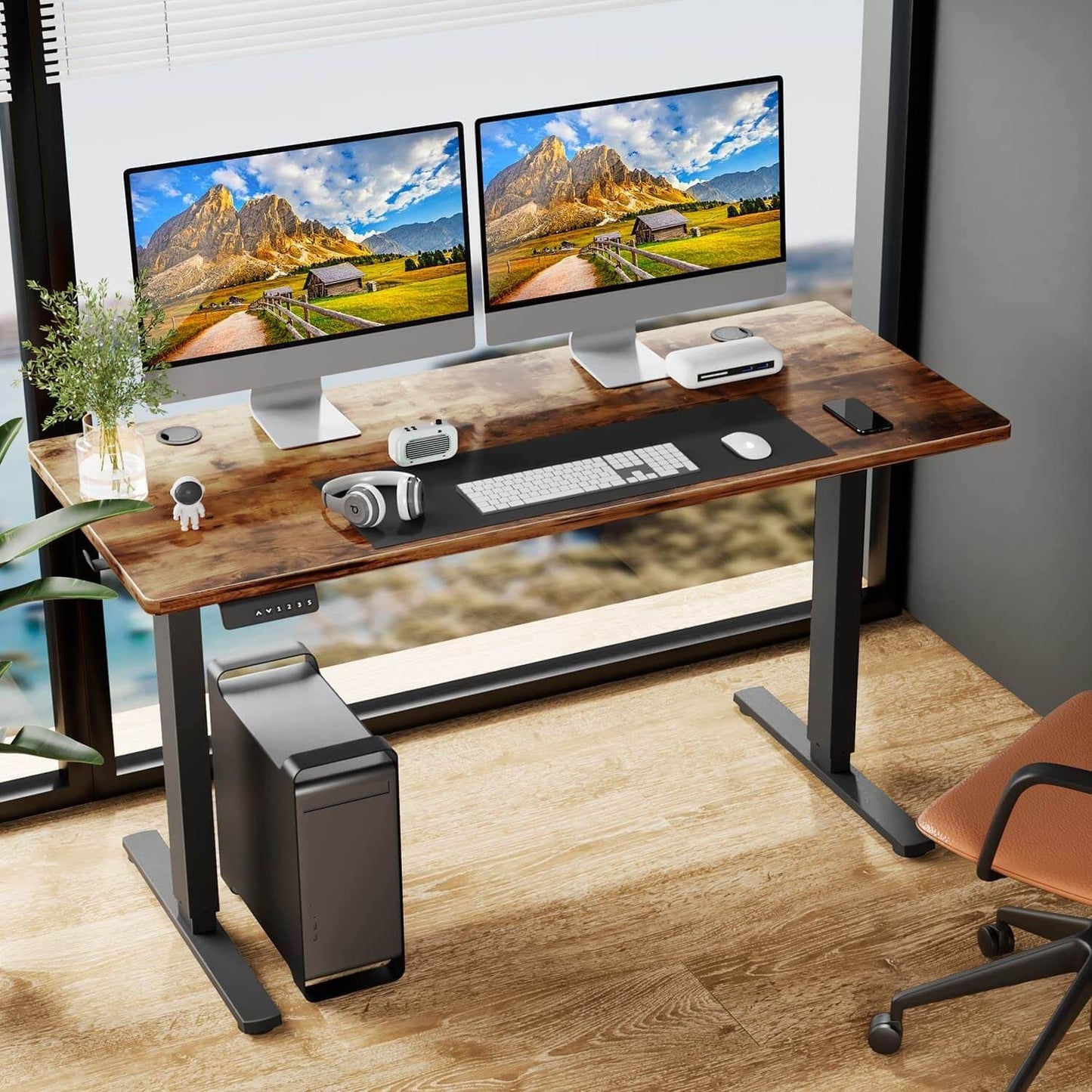 Adjustable Height Standing Desk - Brown - 40"x24" - Ergonomic Computer Workstation