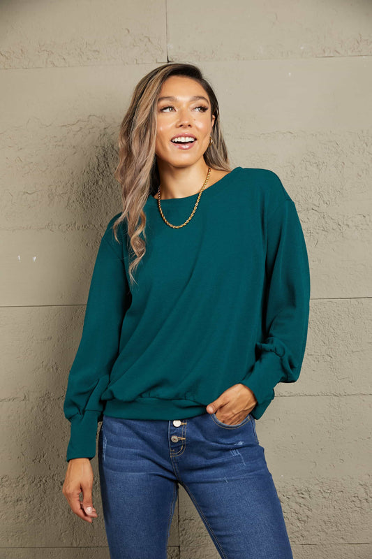 Round Neck Dropped Shoulder Pullover Sweater