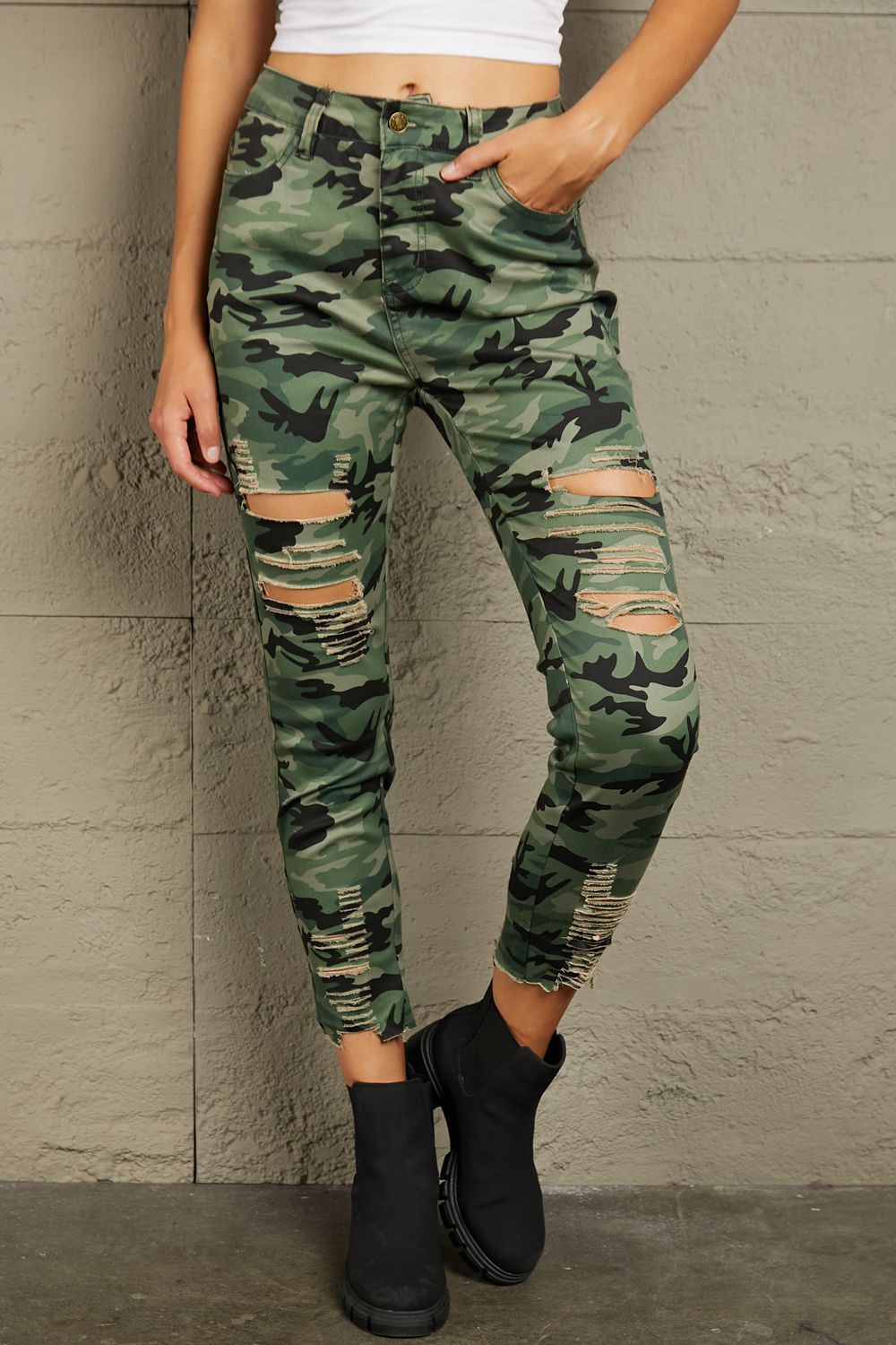 Distressed Camouflage Jeans