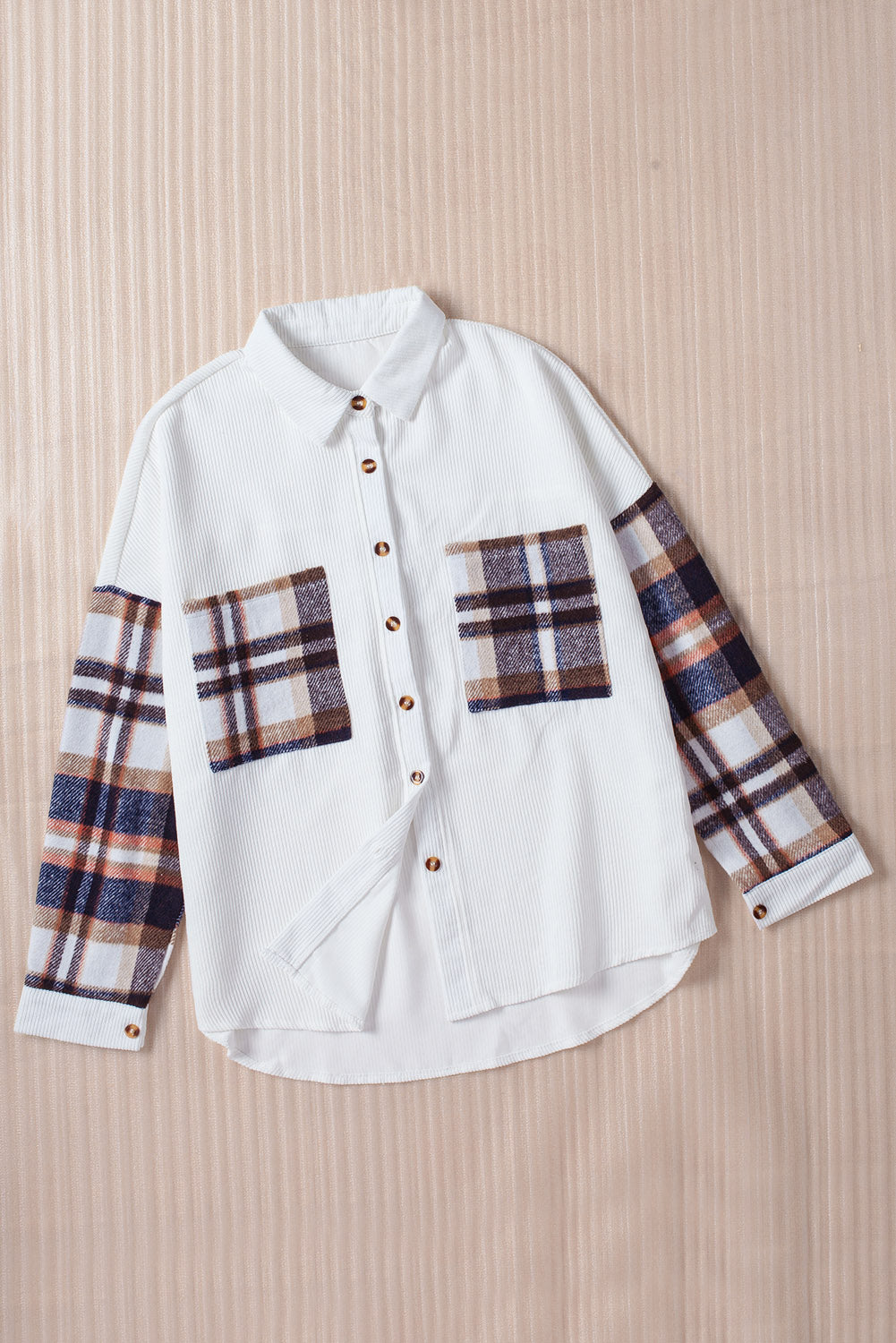 Color Block Corduroy Dropped Shoulder Jacket