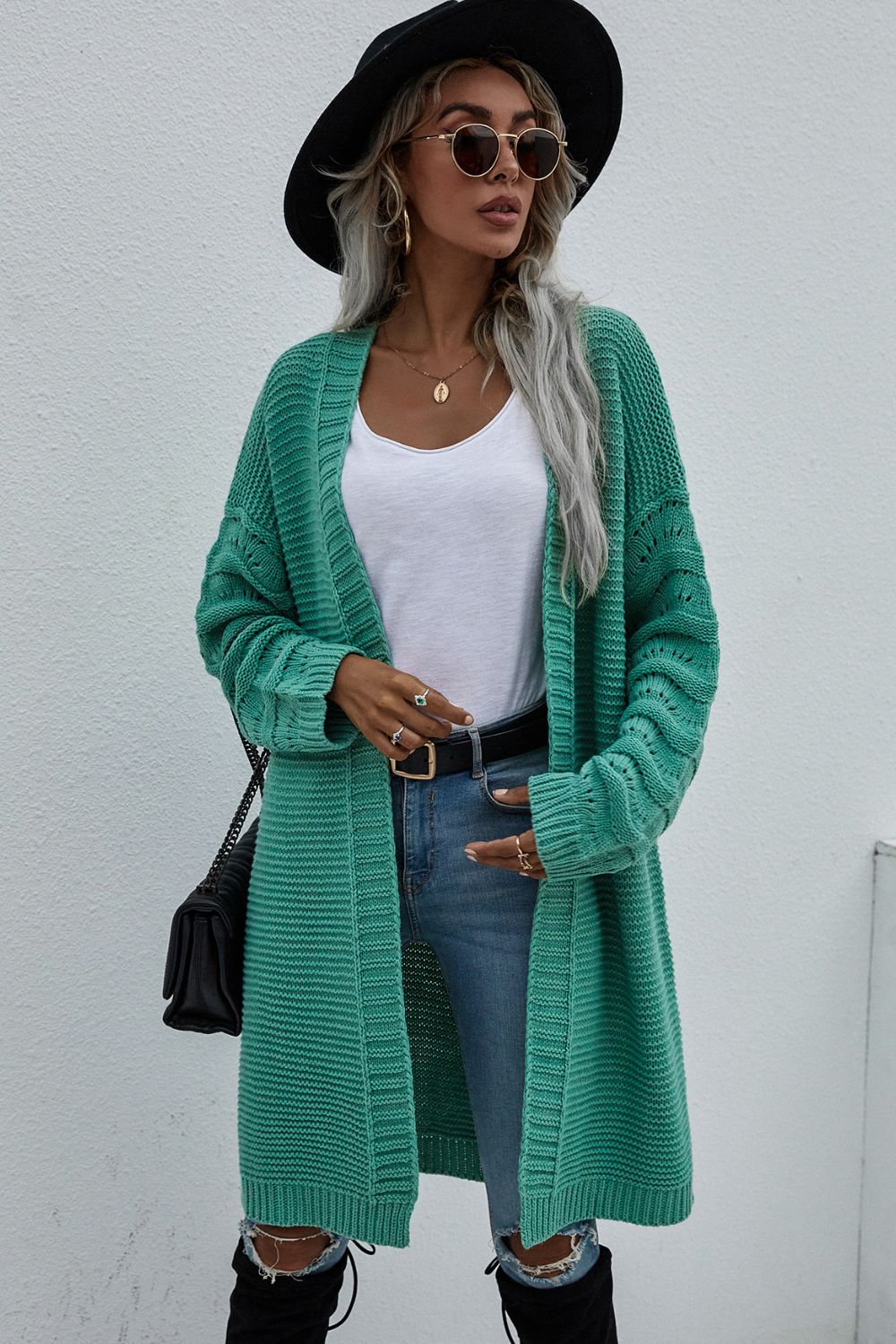 Horizontal Ribbing Open Front Duster Cardigan