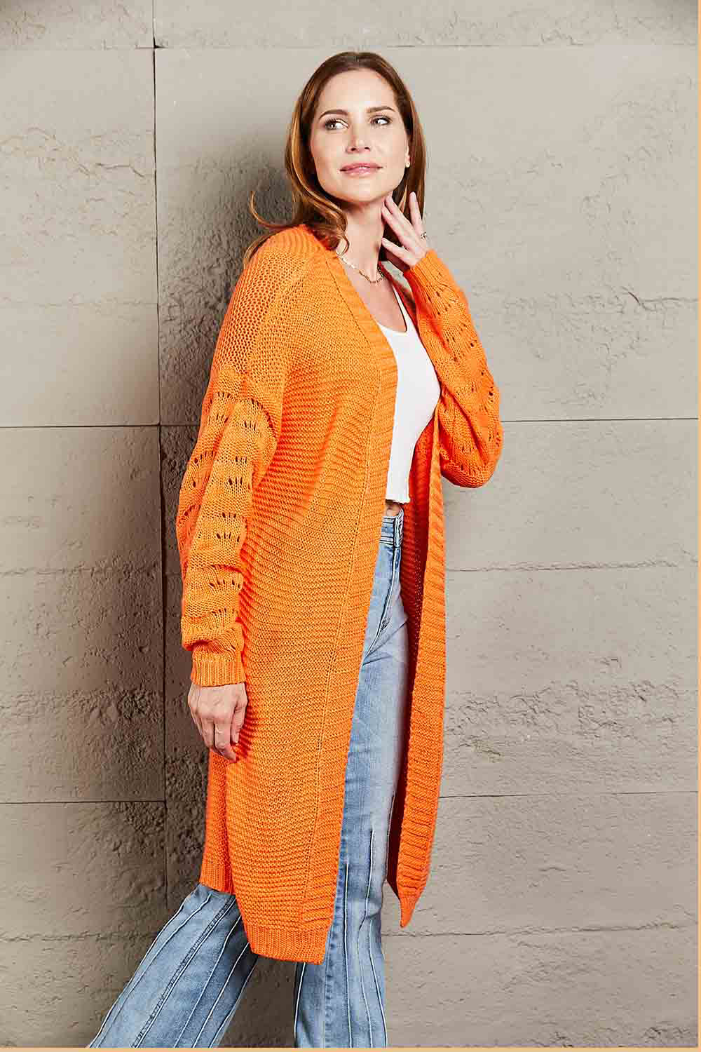 Horizontal Ribbing Open Front Duster Cardigan