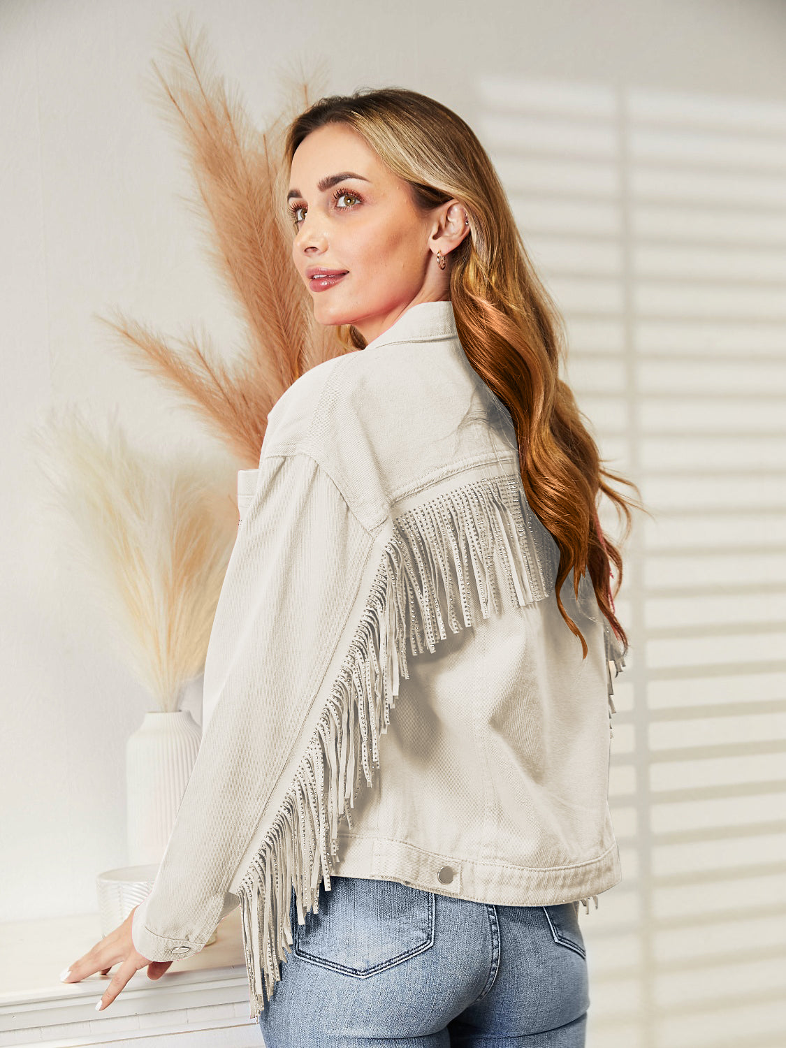 Fringe Detail Dropped Shoulder Denim Jacket