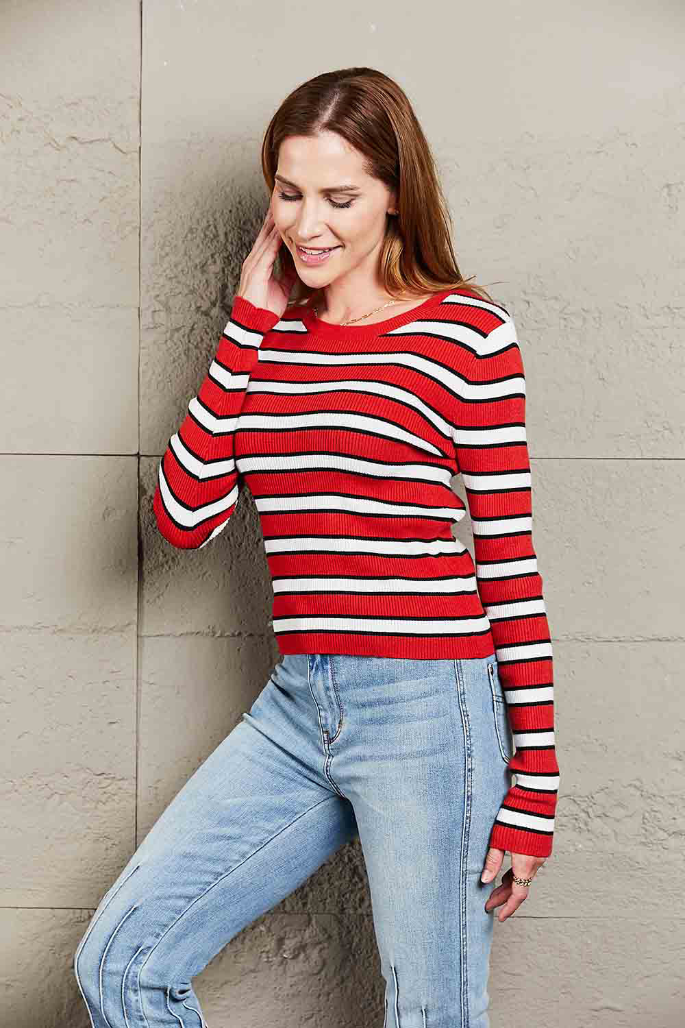 Striped Round Neck Long Sleeve Top