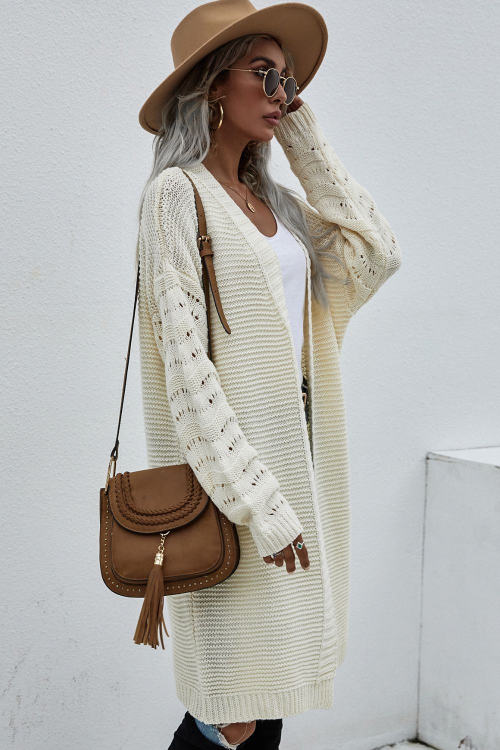 Horizontal Ribbing Open Front Duster Cardigan