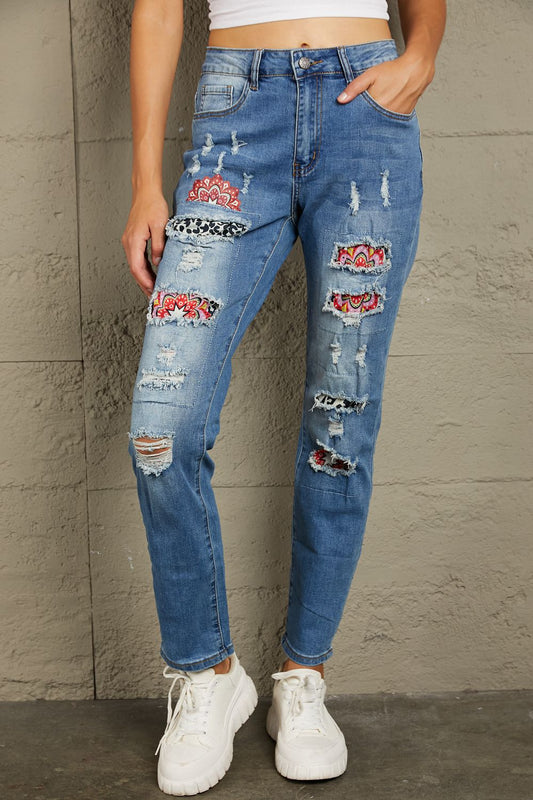 Leopard Patch Ankle-Length Jeans