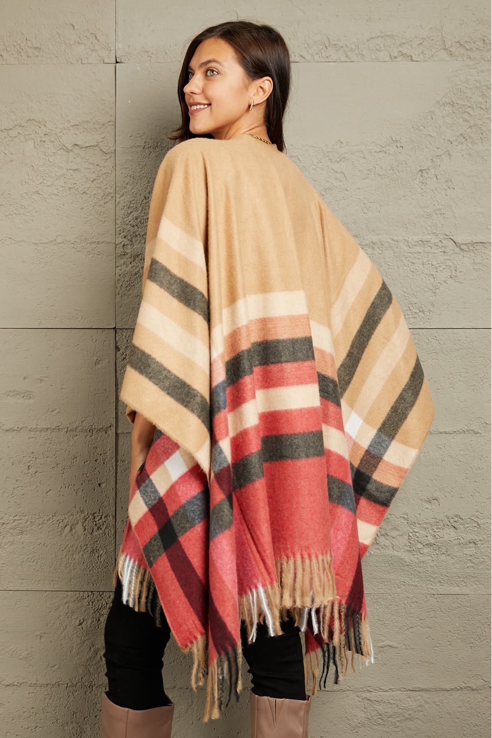 Plaid Shawl Poncho Cardigan