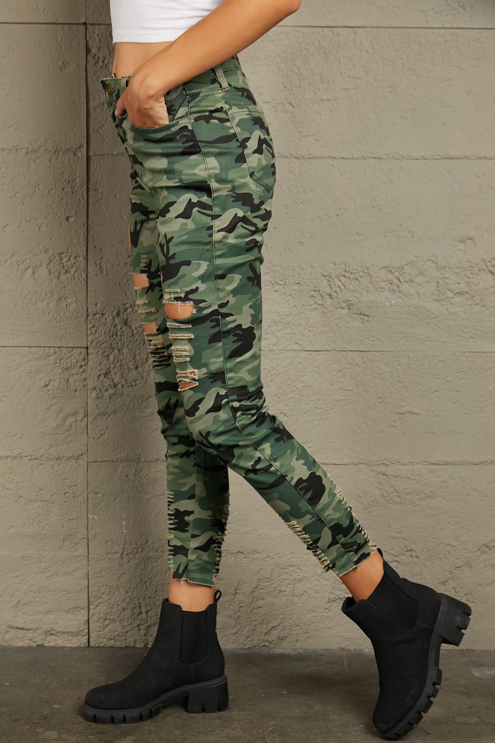 Distressed Camouflage Jeans