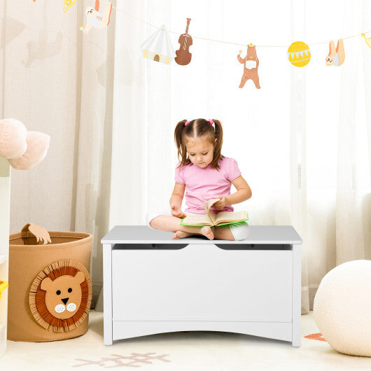 Kid's Toy Box with Flip-Top Lid and Cut-Out Pulls - Color: White