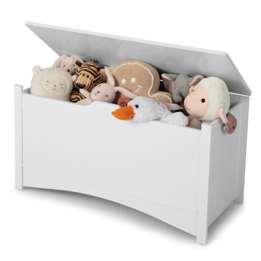 Kid's Toy Box with Flip-Top Lid and Cut-Out Pulls - Color: White