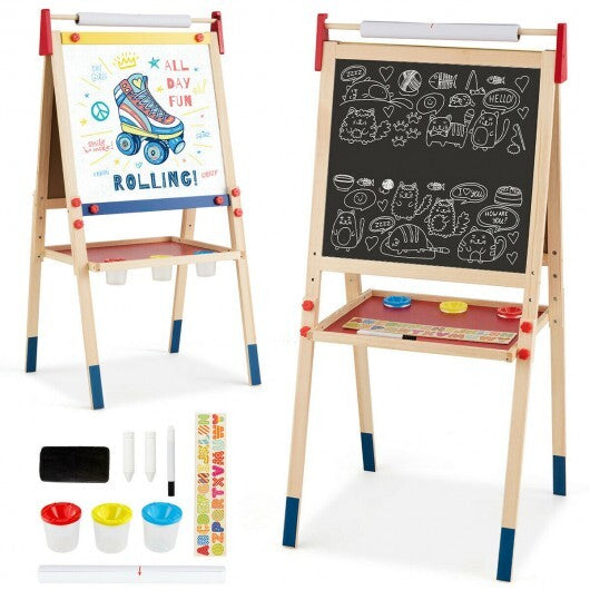 All-in-One Wooden Height Adjustable Kid's Art Easel - Color: Multicolor