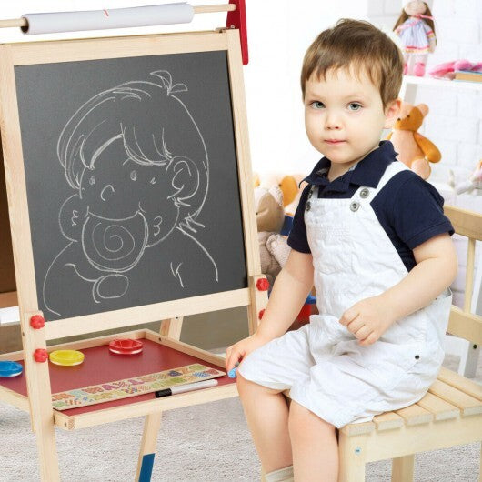 All-in-One Wooden Height Adjustable Kid's Art Easel - Color: Multicolor