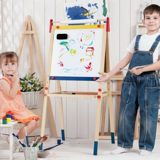 All-in-One Wooden Height Adjustable Kid's Art Easel - Color: Multicolor