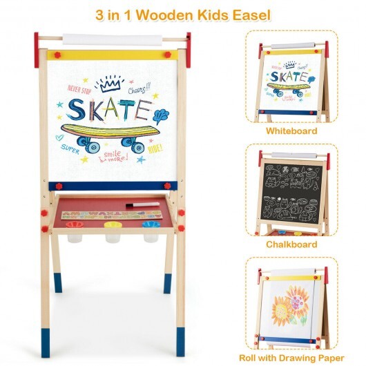 All-in-One Wooden Height Adjustable Kid's Art Easel - Color: Multicolor