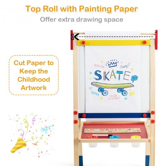 All-in-One Wooden Height Adjustable Kid's Art Easel - Color: Multicolor