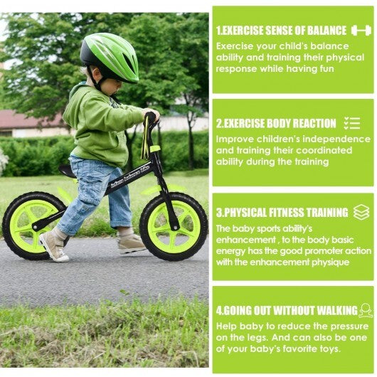 Adjustable Lightweight Kids Balance Bike-Green