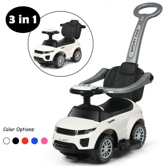 3 In 1 Ride on Push Car Toddler Stroller Sliding Car with Music-White - Color: White