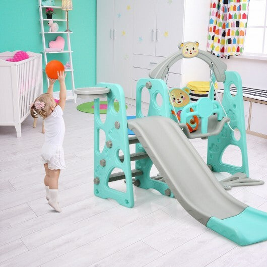 3 in 1 Toddler Climber and Swing Set Slide Playset-Green - Color: Green