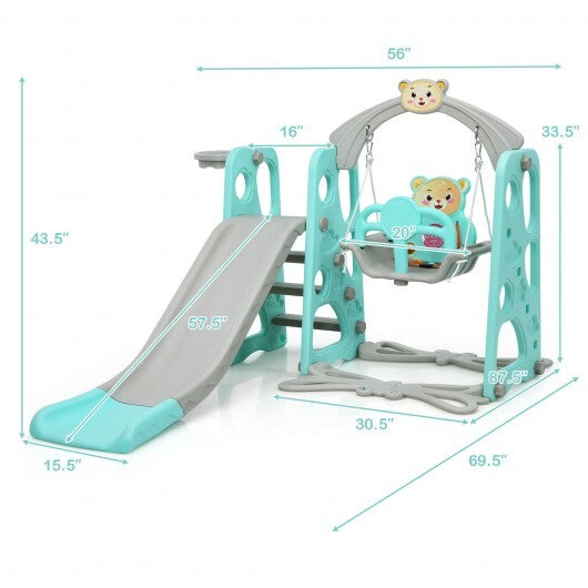 3 in 1 Toddler Climber and Swing Set Slide Playset-Green - Color: Green