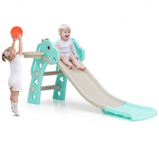 3-in-1 Kids Slide Baby Play Climber Slide Set with Basketball Hoop -Blue