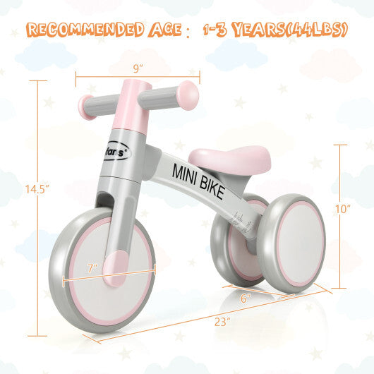 Indoor Outdoor Kids Riding Balance Bike with Silent Wheels-Pink - Color: Pink