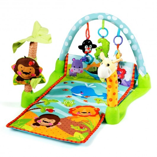 4-in-1 Baby Play Gym Mat with 3 Hanging Educational Toys