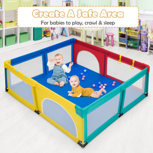 Large Infant Baby Playpen Safety Play Center Yard with 50 Ocean Balls-Color - Color: Multicolor