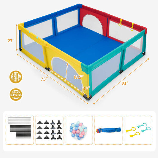 Large Infant Baby Playpen Safety Play Center Yard with 50 Ocean Balls-Color - Color: Multicolor