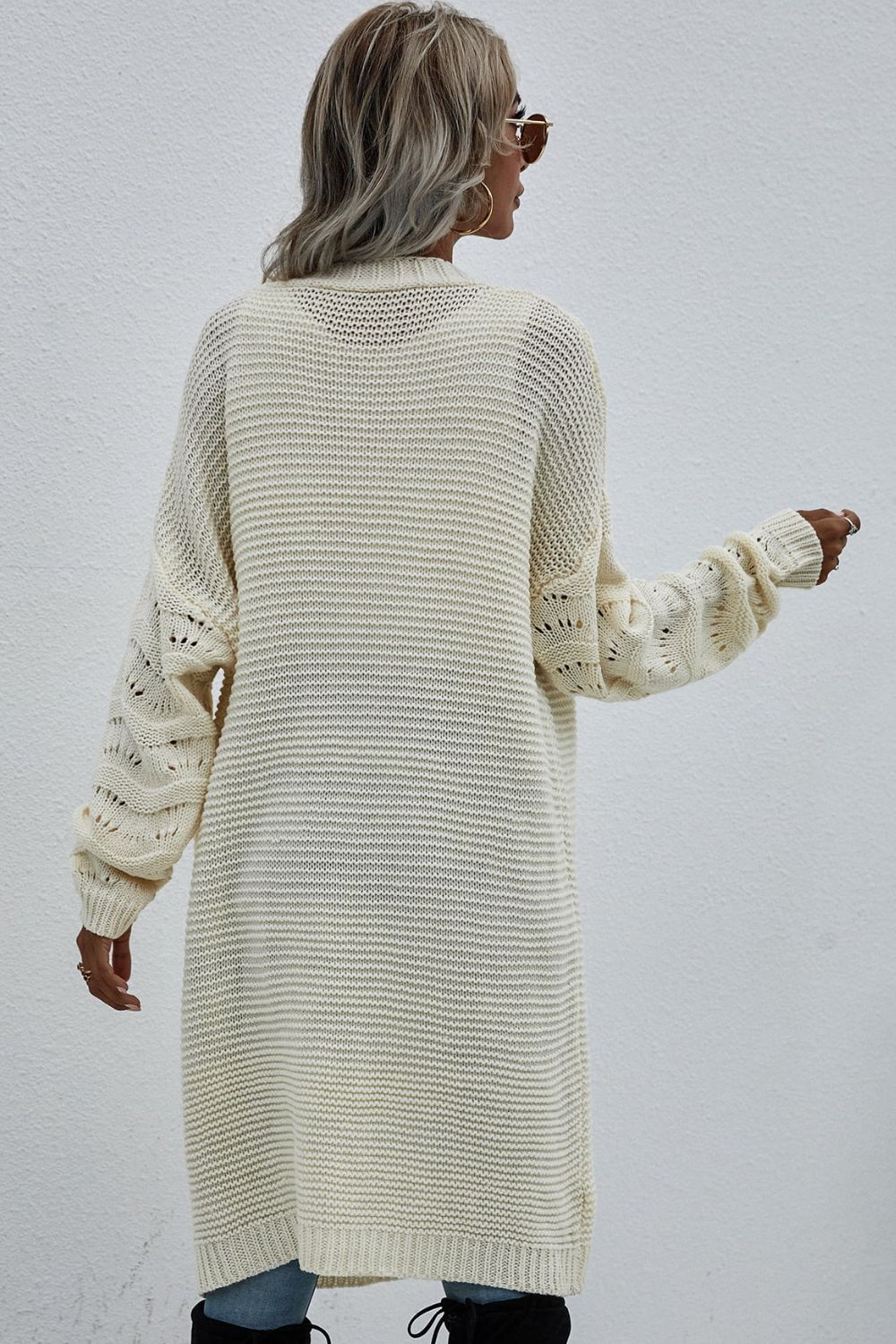 Horizontal Ribbing Open Front Duster Cardigan