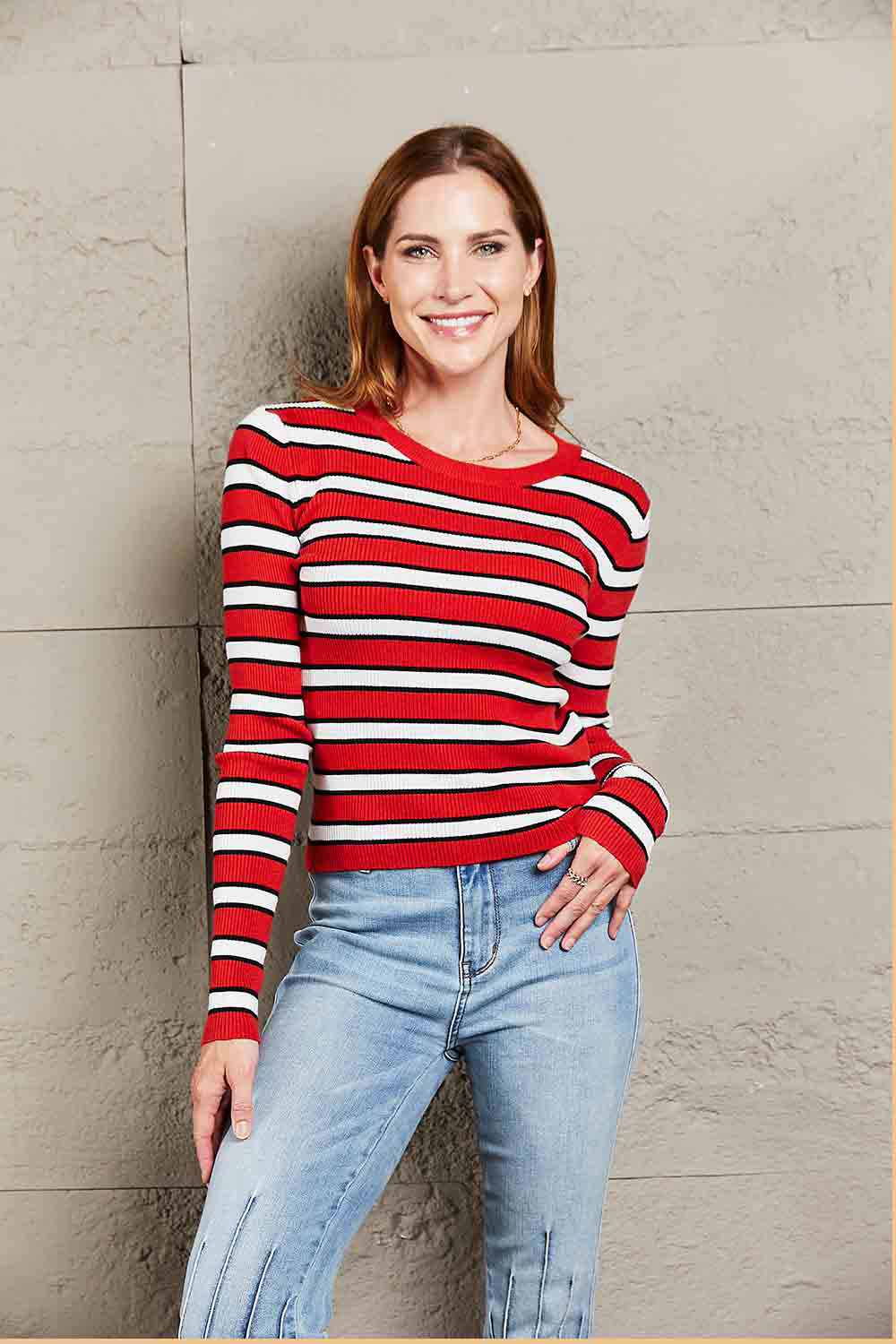 Striped Round Neck Long Sleeve Top